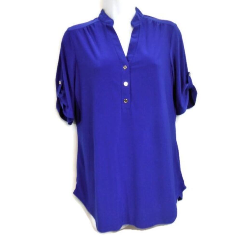 Per Seption Concept Blue V Neck Blouse Top Size 2X